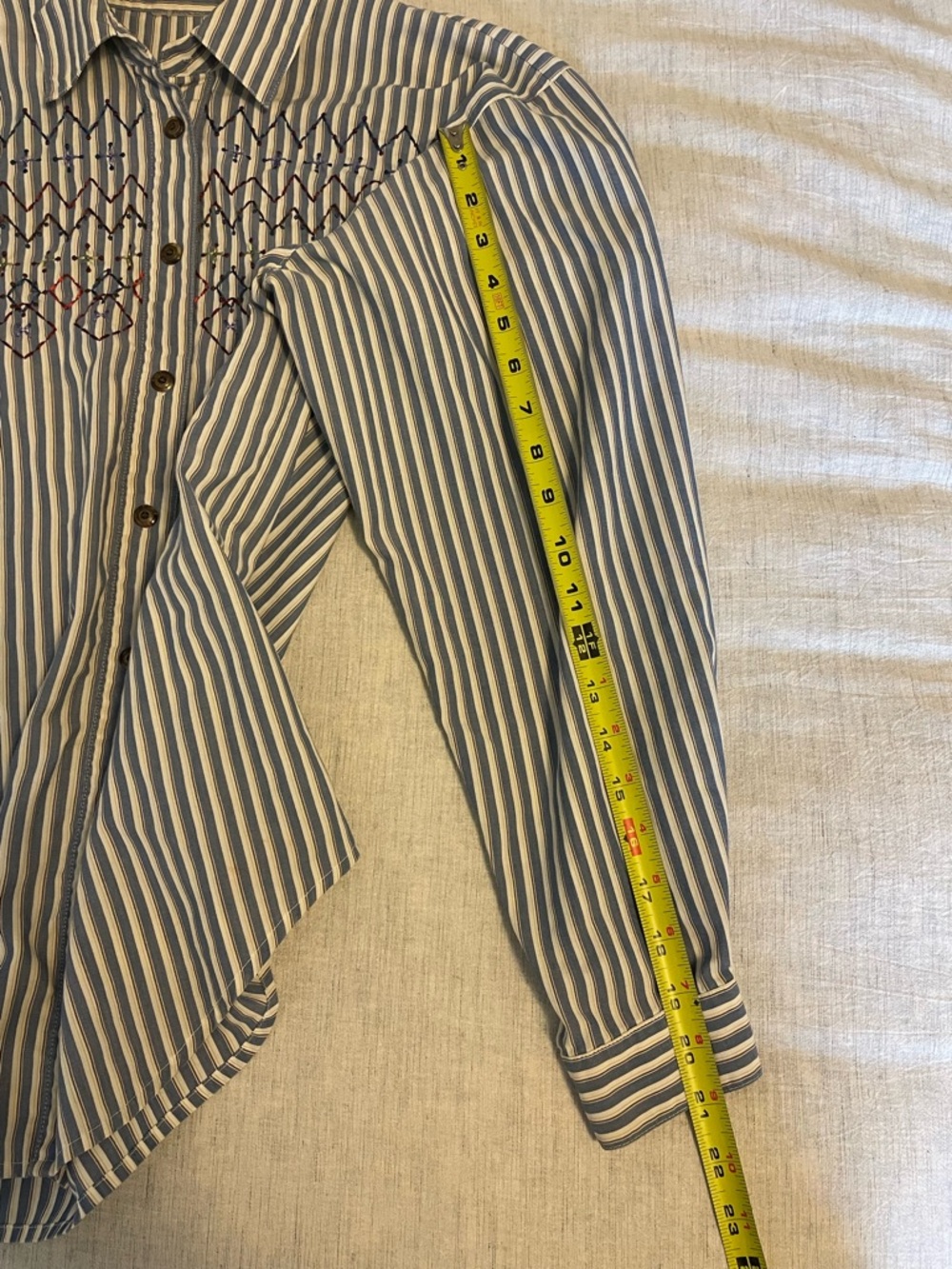 Vintage Striped Embroidered Button Up Shirt - Western Cottagecore - Size M - Picture 7 of 7